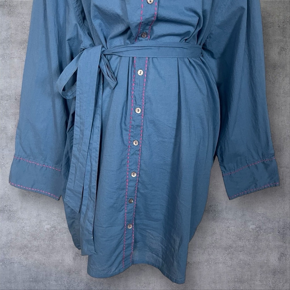 Natural Life Blue Button Front Shirt Dress Womens LXL Star Elbow Patches Cotton - Picture 3 of 12